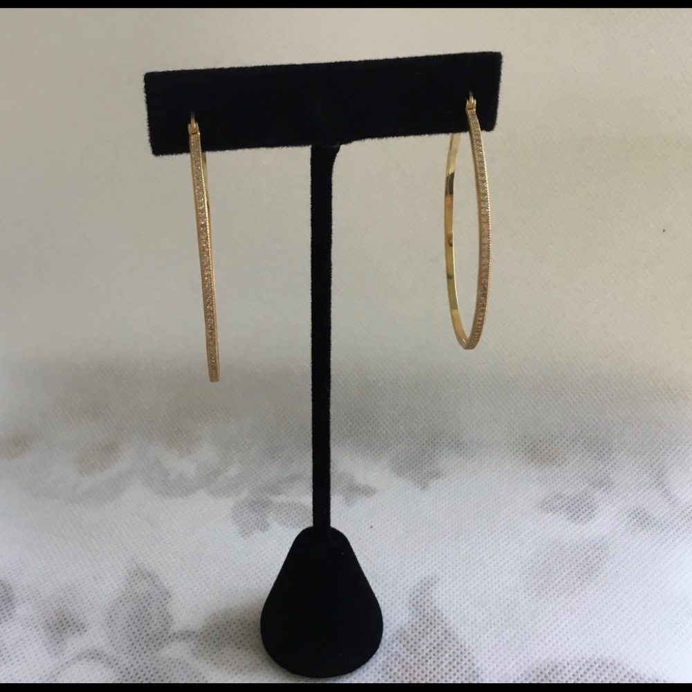 Clearance, Last Pair $28 Firm! Yellow Gold Plated Cz Round Hoop - Picture 7 of 9